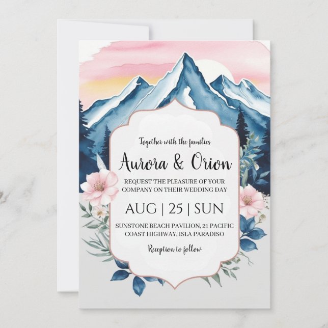 Invitation mariage de montagne floral moderne (Devant)