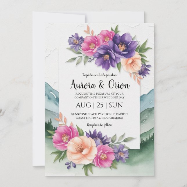 Invitation mariage de montagne floral moderne (Devant)