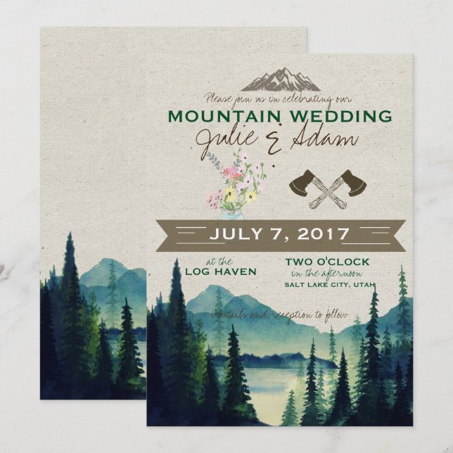 Invitation Mariage de montagne/Invitation de fête (Devant / Derrière)