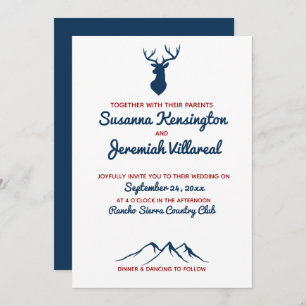 Invitation Mariage de montagne rustique Blue et Red Deer Coun