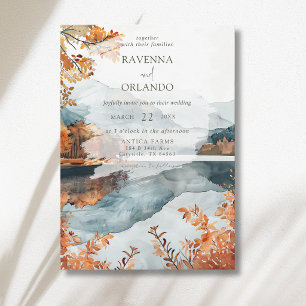 Invitation Mariage de montagne rustique d'automne au bord d'u