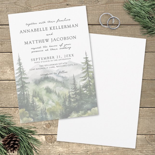 Invitation Mariage de montagne simple et élégant (Simple Elegant Watercolor Mountain Wedding Invitation)