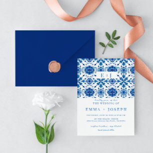 Invitation Mariage de mosaïque bleu moderne été méditerranéen