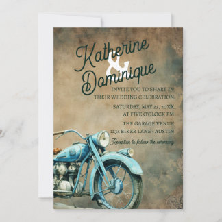 Invitation Mariage de motard vintage moto bleue