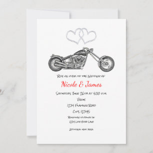 Invitation Mariage de motards aux coeurs d'argent et motos