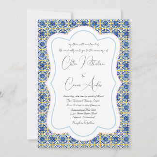 Invitation Mariage de Motif de carreaux bleus clairs et détai