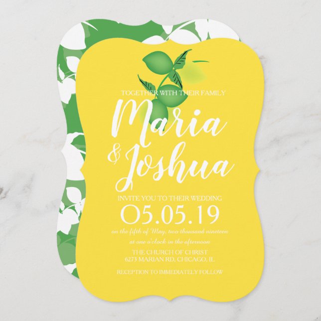 Invitation Mariage de Motif de citron jaune frais (Devant / Derrière)