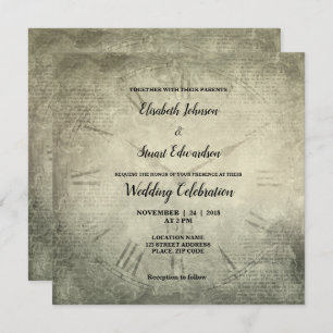 Invitation mariage de motif de script d'horloge rustique Vint