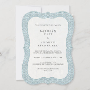 Invitation Mariage de Motif de vague blanc et bleu formel min