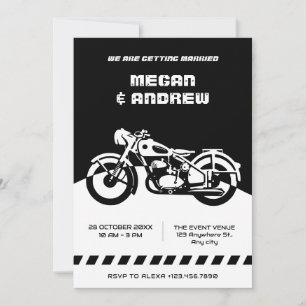 Invitation Mariage de moto classique noir et blanc