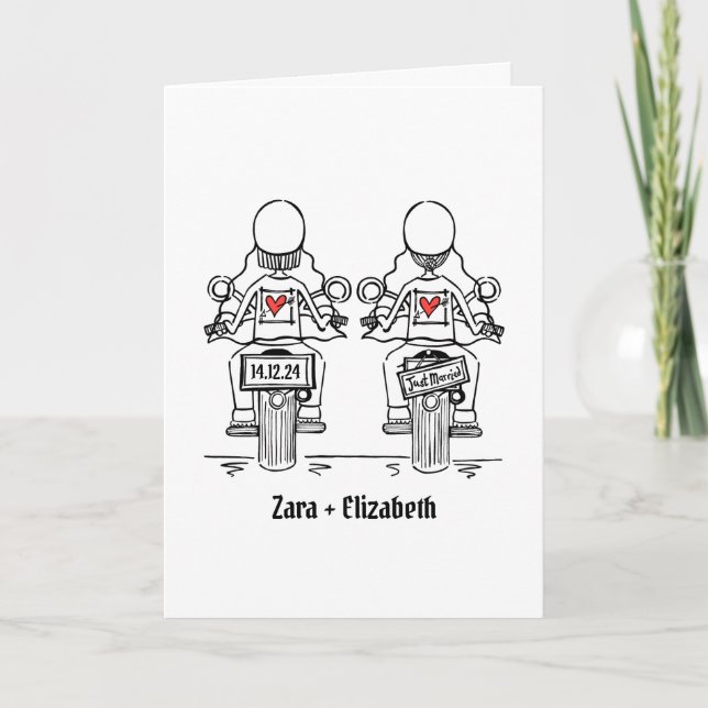 Invitation Mariage de moto de deux mariées sur mesure (Devant)