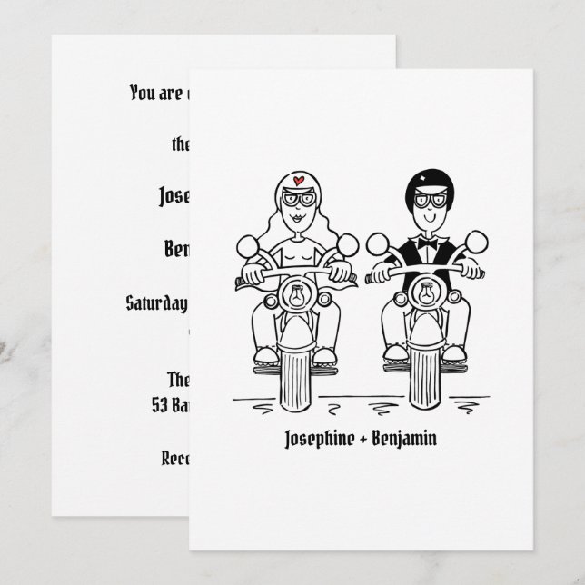 Invitation Mariage de moto de motard (Devant / Derrière)