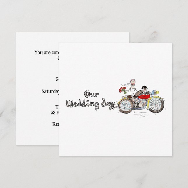 Invitation Mariage de moto mariée et marié (Devant / Derrière)