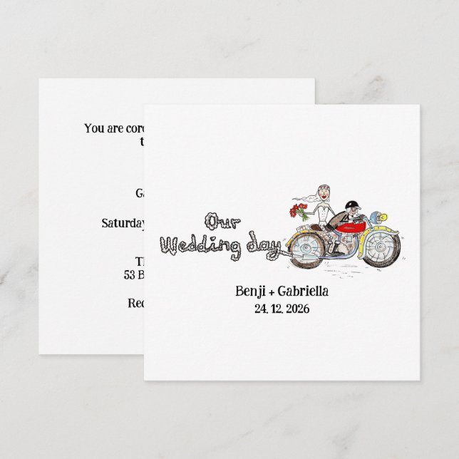 Invitation Mariage de moto mariée et marié (Devant / Derrière)
