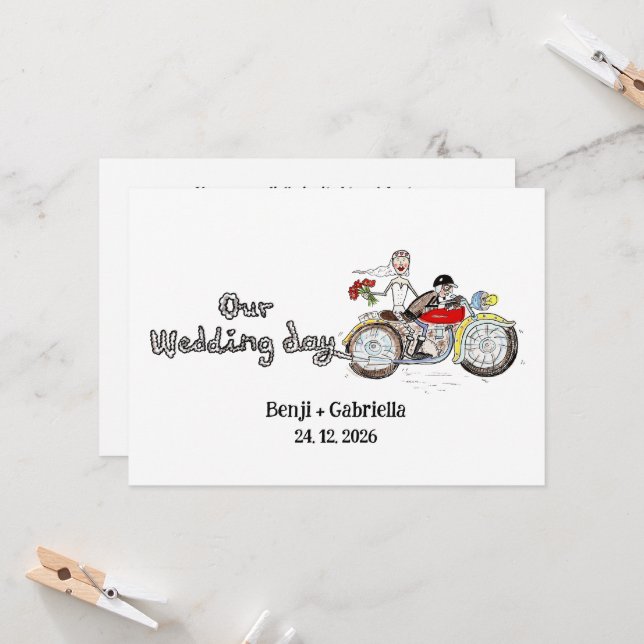 Invitation Mariage de moto Mariée et mariés (Devant/Arrière en situation)