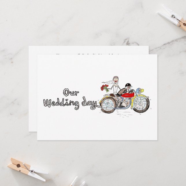 Invitation Mariage de moto mariés et femme (Devant/Arrière en situation)
