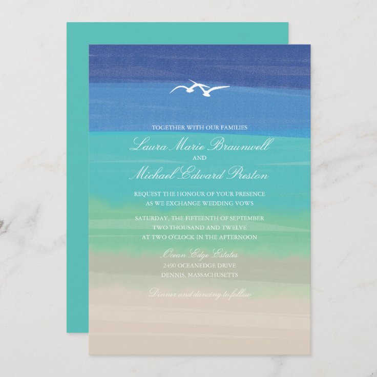 Invitation Mariage De Mouettes Peintes De Mer De Sable Zazzle Fr