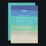 Invitation Mariage de mouettes peintes de mer de sable<br><div class="desc">SAND, MER & SEAGULLS MARIAGE COLLECTION : C'est un design original de La Bella Rue. Faire-part de mariage pour votre thème de mariage de plage. Arrière - plan de sable et de couleur de mer avec l'illustration de deux mouettes volant au-dessus de la tête. Couleur bleu marine solide sur le...</div>