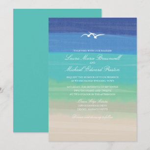 Invitation Mariage de mouettes peintes de mer de sable