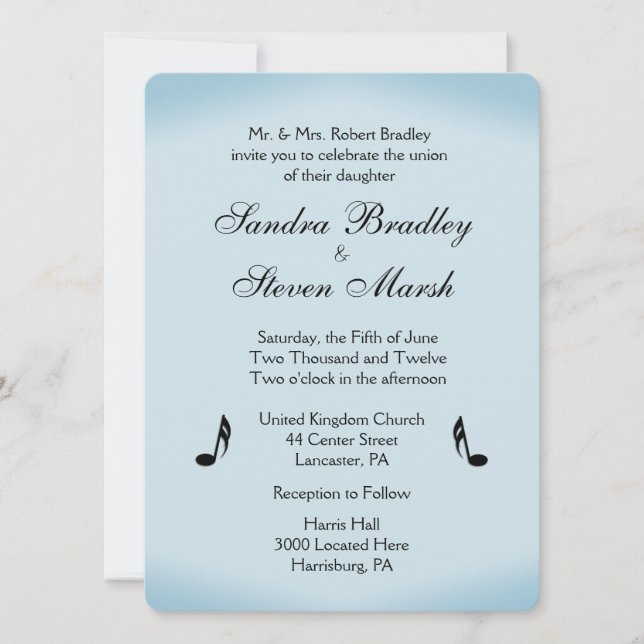 Invitation Mariage de musique bleue (Devant)