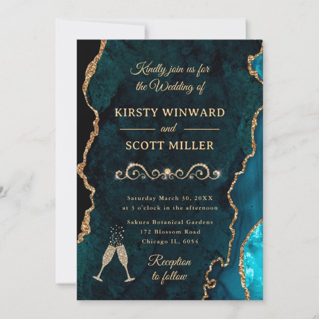 Invitation Mariage de nacre et d'agate pailletée dorée (Devant)