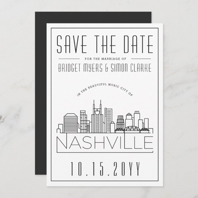 Invitation Mariage de Nashville | Skyline stylisée Enregistre (Devant / Derrière)