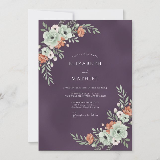 Invitation Mariage de Nature Opulente aux Tons de Prune (Devant)
