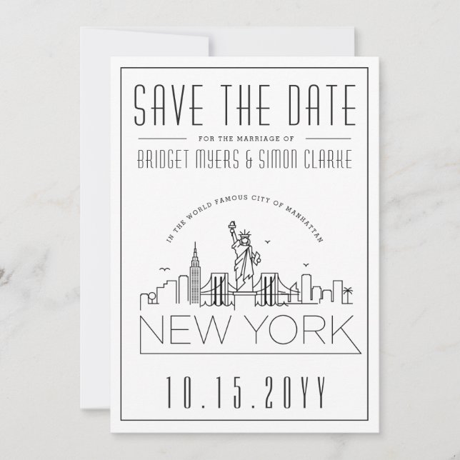 Invitation Mariage de New York | Skyline stylisée Enregistrer (Devant)