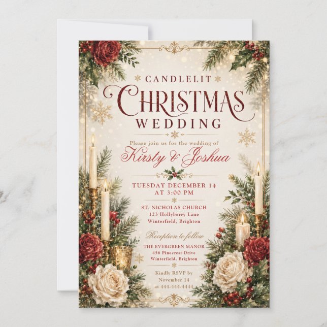 Invitation Mariage de Noël à la bougie (Devant)