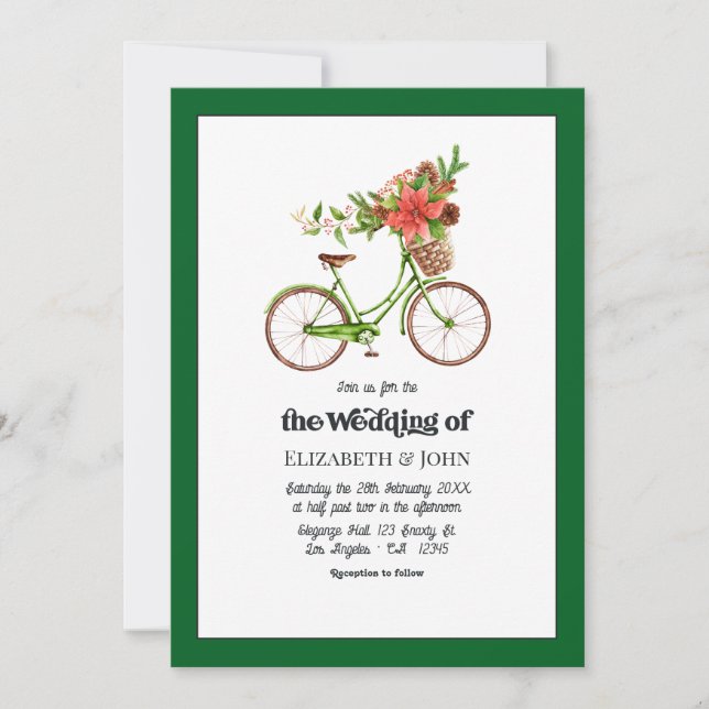 Invitation Mariage de Noël à vélo rétro Poinsettia (Devant)