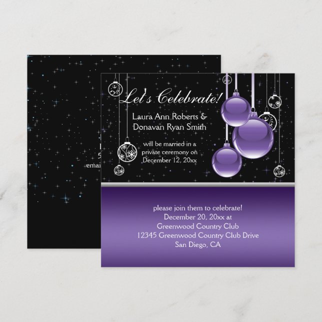 Invitation Mariage de Noël Argent Violet Noir Après-Mariage (Devant / Derrière)