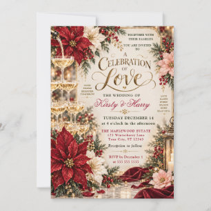 Invitation Mariage de Noël au Champagne Poinsettia
