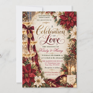 Invitation Mariage de Noël au Champagne Poinsettia