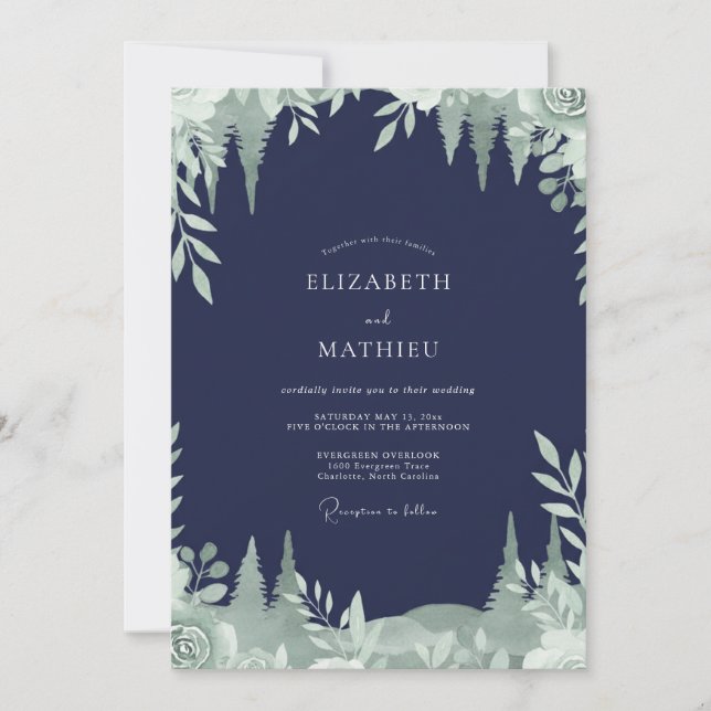 Invitation Mariage de Noël au feuillage d'Eucalyptus Spruce d (Devant)