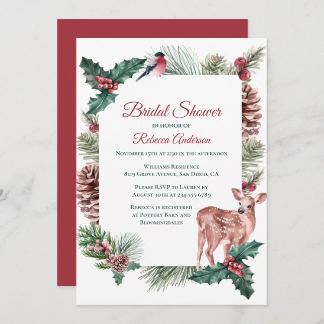 Invitation Mariage de Noël de Fête de douche de mariée hivern (Devant / Derrière)