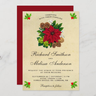 Invitation Mariage de Noël de la fête Vintage Poinsettia