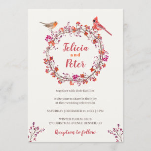 Invitation Mariage de Noël des oiseaux rustiques à couronne d