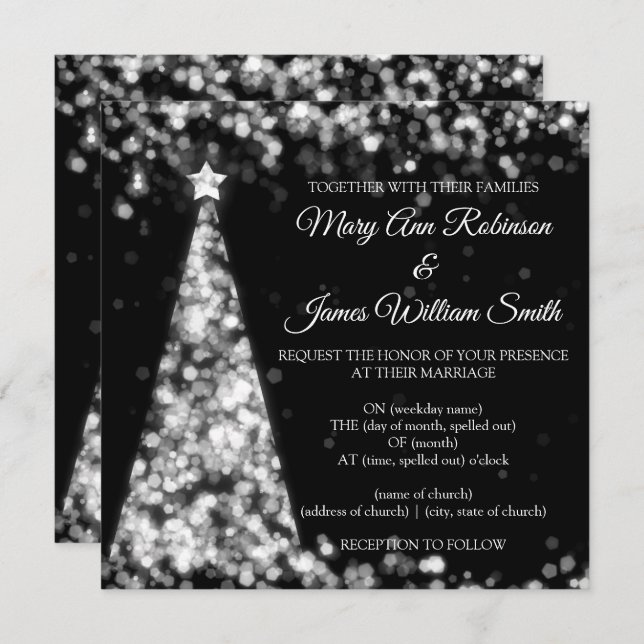 Invitation Mariage de Noël élégant argent et noir (Devant / Derrière)