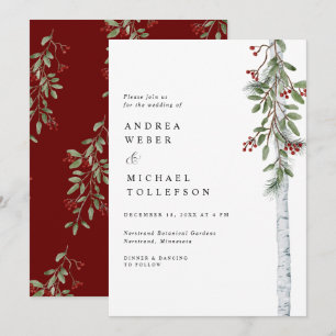 Invitation Mariage de Noël Élégant Burgundy et Verdure