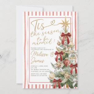 Invitation Mariage de Noël Élégant Rouge & Or