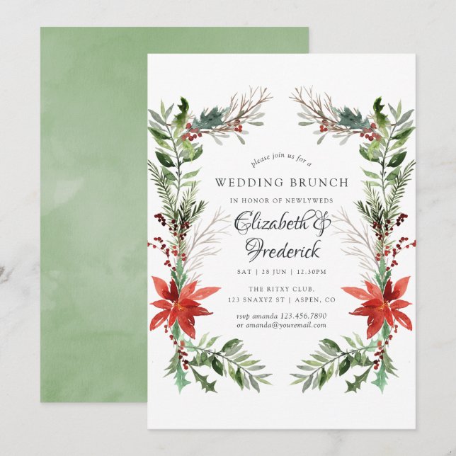 Invitation Mariage de Noël en forêt hivernale en brunch (Devant / Derrière)