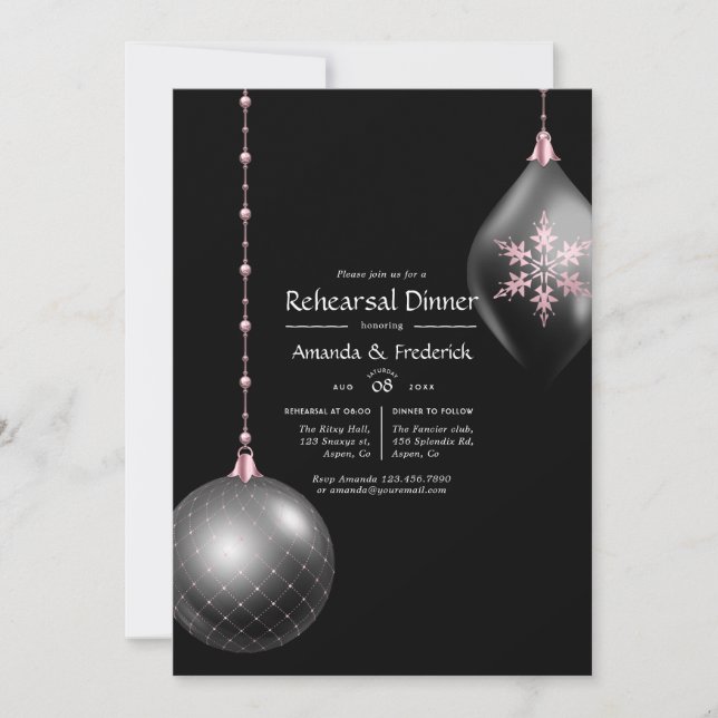 Invitation Mariage de Noël en or rose et rose blush (Devant)
