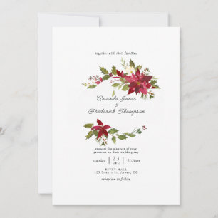 Invitation Mariage de Noël Fleurie Aquarelle Bourgogne
