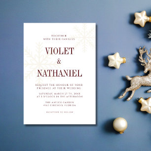 Invitation Mariage de Noël flocon de neige Burgundy & Gold Gu