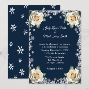 Invitation Mariage de Noël Flocon de Neige Roses Blanches