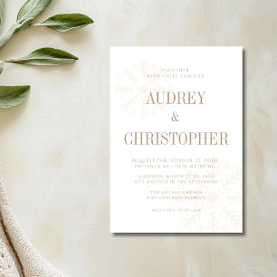Invitation Mariage de Noël flocon de neige Taupe & Or Guiet
