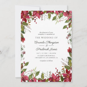 Invitation Mariage de Noël Floral Aquarelle Bourgogne