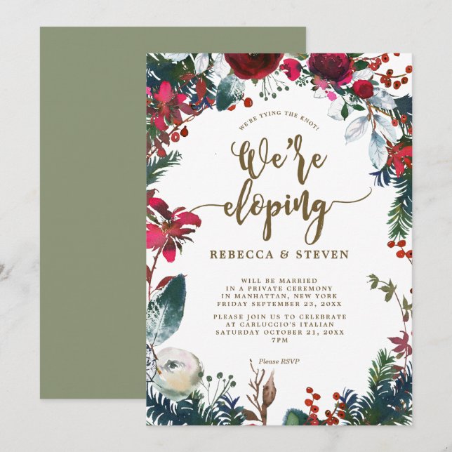 Invitation mariage de noël floral hivernal moderne (Devant / Derrière)