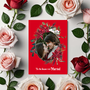 Invitation Mariage de Noël Floral Photo Rouge Mariage