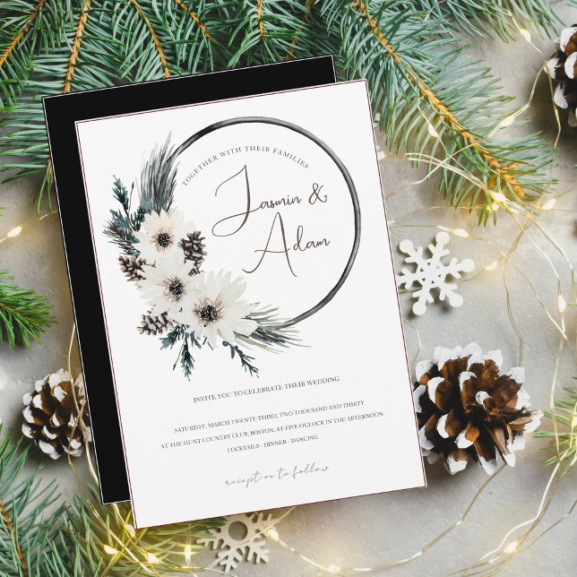 Invitation Mariage de Noël gothique blanc fleuri (Créateur téléchargé)